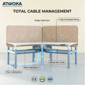 3 Person 120 Degree Electric Standing Desk Workstation with Privacy Partition