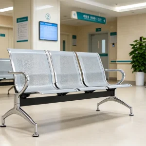 3 Person Beam Chair Cold Rolled Steel Perforated Panel Chrome Leg Hospital Clinic Waiting Room Public Seating Bulk Order