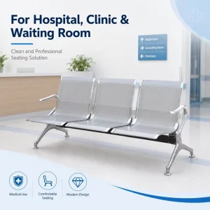 3 Person Hospital Waiting Bench Durable Metal Waiting Chair for Patient Reception Area