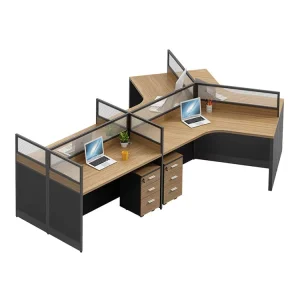 3 Person L Shaped Office Workstation Staff Desk with Partition Mobile Pedestal