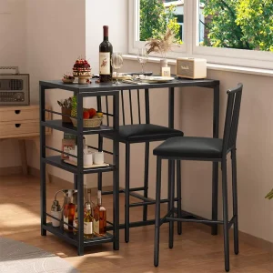 3-Piece Bar Table Furniture Set for Living Room Small Space Restaurant Bar Table and Chairs Set for 3