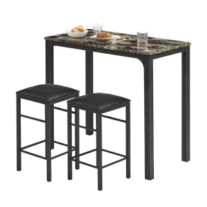 3 Pieces Metal Wood Bar Table and Chair Set