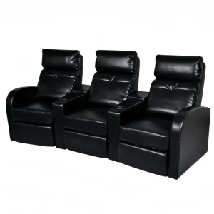 3 Seat Recliner Sofa Adjustable Backrest Upholstered Home Theater Seating Modern Style Black PU Leather China Made