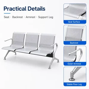 3 Seater Medical Waiting Chair Metal Hospital Bench for Clinic Reception and Waiting Room