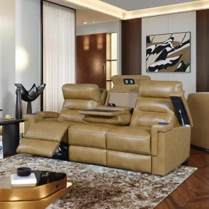 3 Seater Modern Extendable Genuine Leather Power Recliner Sectional Sofa Set for Living Room Hotel Hospital Workshop