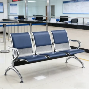 3 Seater Waiting Chair with Steel Metal Frame Foam Cushion PU for Commercial Theater Waiting Area Office Railway Airport