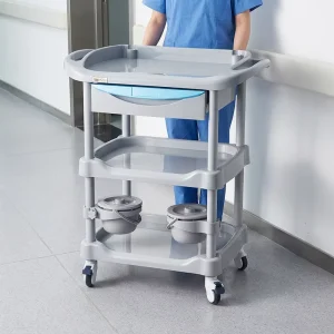 3 Tier ABS Medical Trolley with Drawer Hospital Utility Cart Beauty Salon Dental Clinic Rolling Service Cart