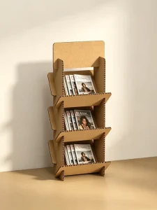3 Tier Eco Friendly Modular Corrugated Cardboard Floor Magazine Rack Minimalist Trade Show Display Stand