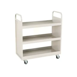 3 Tier Flat Panel Steel Book Cart with Protective Edges Library Equipment Mobile Metal Book Trolley W T Shaped Shelves