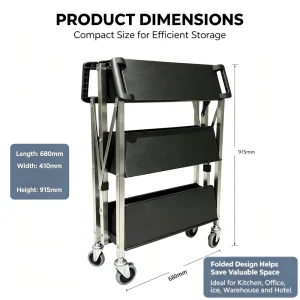 3 Tier Foldable Utility Cart Professional Space Saving Rolling Plastic Service Trolley for Hotel Restaurant Catering