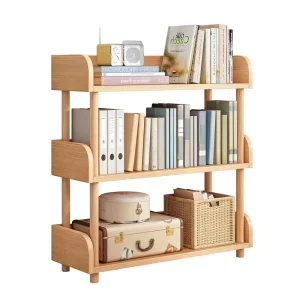 3-Tier Heavy Duty Floor Mount Wooden Open Bookcase Oak Modern Display Bookshelf Engineered Wood Frame Home Furniture