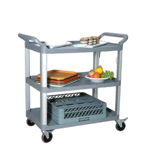 3-Tier Iron Plastic Eco-Friendly Manual Hotel Trolley with 4-Wheel Brake System
