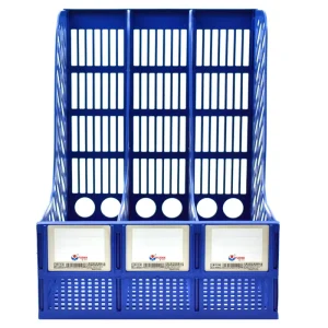 3 Tier Plastic Mesh File Organizer Durable Vertical Document Rack 3 Compartments Desktop Magazine Holder for Office Home