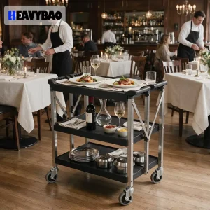 3-Tier Plastic Utility Trolley Cart with Mute Universal Wheels for Hotels & Restaurants catering equipment