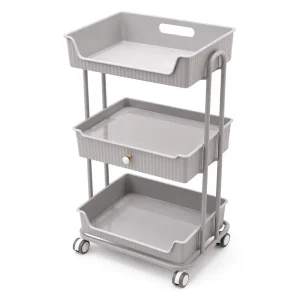 3 Tier Rolling Salon Utility Cart Mobile Beauty Trolley Storage Organizer with Drawer