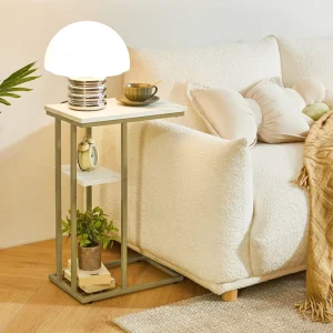 3-Tier Sintered Stone C Shaped Side Table Gold Frame Narrow Sofa End Table Custom Knock Down Tea Table for Home Living Room