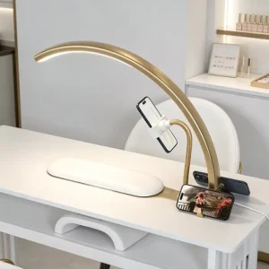 3 in 1 Nail Desktop Lamp with Nail Arm Rest and Phone Holder Half moon Multifunctional Nail Lighting Lamp for Nail Salon Beauty