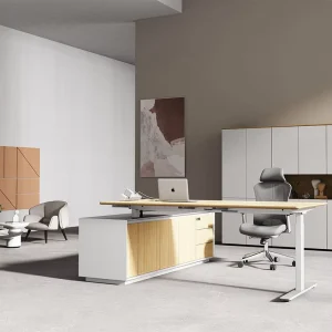 3-stage Height Adjustable Standing Desk Convertible Metal Frame Executive Table Modular Wooden Extendable