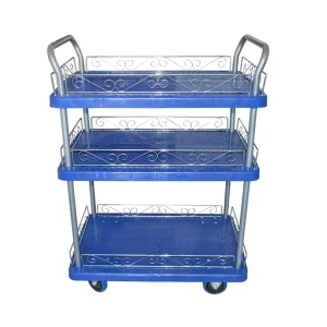 300kg Hotel Room Service 3 Shelf Multifunction Trolley Cart Plastic Platform 3 Tier Trolley Hand Push Food Cart