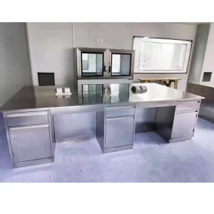 304 316L Stainless Steel Laboratory Central Workstation Workbench Work Table Floor Mounted for Cleanroom Pharma Lab