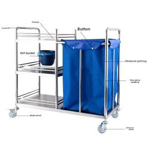 304 Stainless Steel 3 Tier Hospital Morning Care Cart Ward Linen Cleaning & Classified Waste Trolley