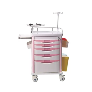 304 Stainless Steel Emergency Crash Cart Patient Monitor Medical Trolley Central Lock System Antibacterial Coating for Operating