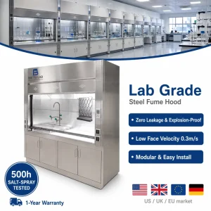 304 Stainless Steel Lab Fume Hood with Sink Water Faucet Storage Cabinet for Chemistry Laboratory Ventilation ODM CE