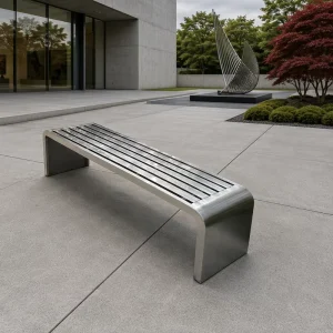 304 Stainless Steel Non Folding Outdoor Bench Backrest Adjustable Length Non Rotating Parks Malls Bench V5