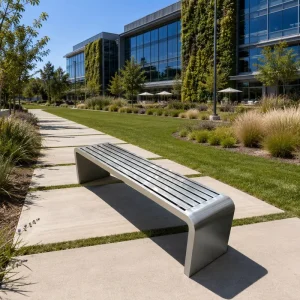 304 Stainless Steel Non Folding Outdoor Bench Backrest Adjustable Non Rotating Communal Seating Parks Malls V3
