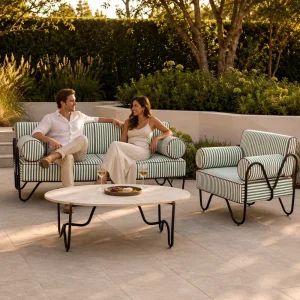 304 Stainless Steel Outdoor Table with Natural Travertine Marble Top for Patio Garden Hotel Country Yard Use