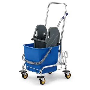30L Heavy Duty Commercial Mop Bucket with Wringer Thickened Plastic Cleaning Trolley with Sturdy Metal Frame and Wheels