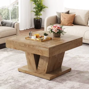 31.5 Inch Square Coffee Table Wood Natural Modern Center Side Accent Table Living Room Furniture