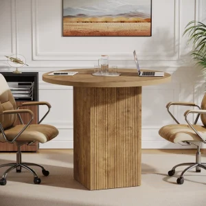 31.5″ Wooden Conference Table Fluted Pedestal Design Space-Saving Eco-Friendly Durable Construction for Small