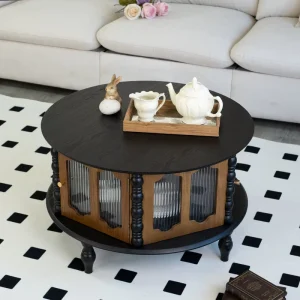 31.5 inch Round Three Door Storage Coffee Table Modern Wooden Living Room Dining Furniture