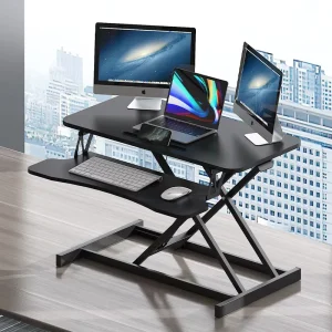 32 Inch Desk Converter Height Adjustable Sit Stand Riser for Dual Monitor Laptop Workstation with Wide Keyboard Tray Black