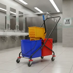32L Dual Bucket Wringer Trolley Down Press Wringer for Hotel Restaurant Use Wringer with Two Bucket