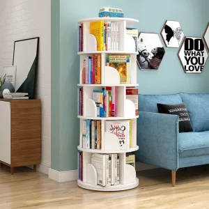 360 Degree Rotating 5 Layer Wooden Panel Modern Design Living Room Bedroom Corner Bookshelf Storage Rack Eco Friendly Home