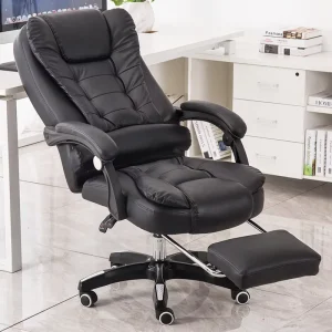 360 Degree Swivel Soft Black Leather Boss Chair Ergonomic Executive Chair Luxury Office with Footrest