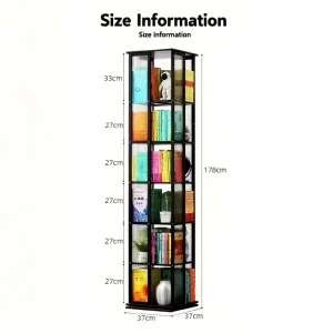 360 Display Rotating Bookshelf Tower Bamboo Floor Standing Storage Rack for Magazine Organization