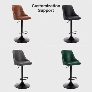 360 Rotating Bar Chairs Leather Seat Matte Black Metal Base for Smart City Control Room Data Center Monitoring