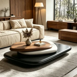 360 Rotating Solid Wood Coffee Table Smooth Swivel Top Modern Living Room Furniture Durable Eco Friendly OEM Custom