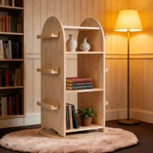 360° Rotating Wooden Bookshelf Revolving Bookcase with Multi Tier Storage for Home Office Living Room