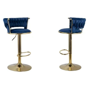 360 Swivel Adjustable Bar Stool Diamond Tufted Backrest Gold Base Comfortable Barstool for Kitchen Counter Pub Bar