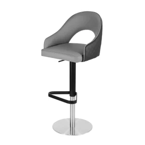360° Swivel Height Adjustable Bar Stool Hollow Back Two Tone PU Leather Bar Chair with Black & Silver Metal Frame