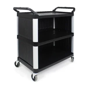 37” X 19” Restaurants Hotels Supplies Transport Wagon Plastic Service Trolley Black Utility Bussing Cart with Side Panels
