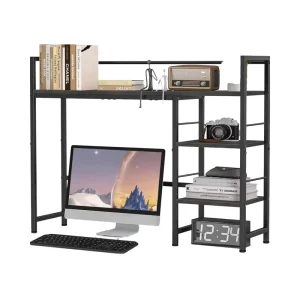 38.5 Inch Adjustable 3-Tier Modern Metal Desktop Organizer Shelf Black Computer Monitor Stand Bookshelf Home Office