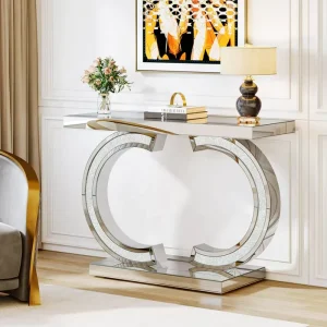 39″ Modern Mirrored Metal Console Table Multifunctional Hotel Entry Living Room Sofa & Hallway Table