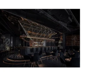 3D Bar Restaurant Interior Concept Industrial Night Club Bar Counter Design Plan Modern Table Chair Set for Bar