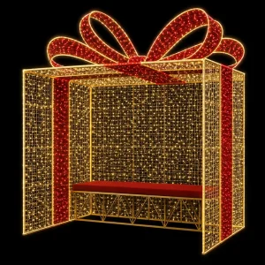 3D Illuminated Metal Frame PVC Tinsel IP65 Waterproof CE Certified LED Christmas Gift Box Motif Light with Seating Bench
