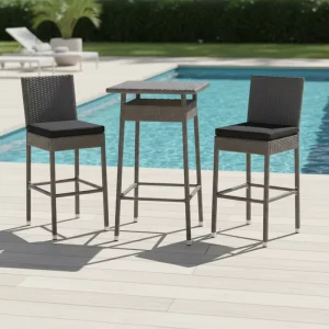 3pcs Modern Metal Frame Rattan Outdoor Dining Furniture Patio Bar Set Table Chairs Customized Colors Hotel Park